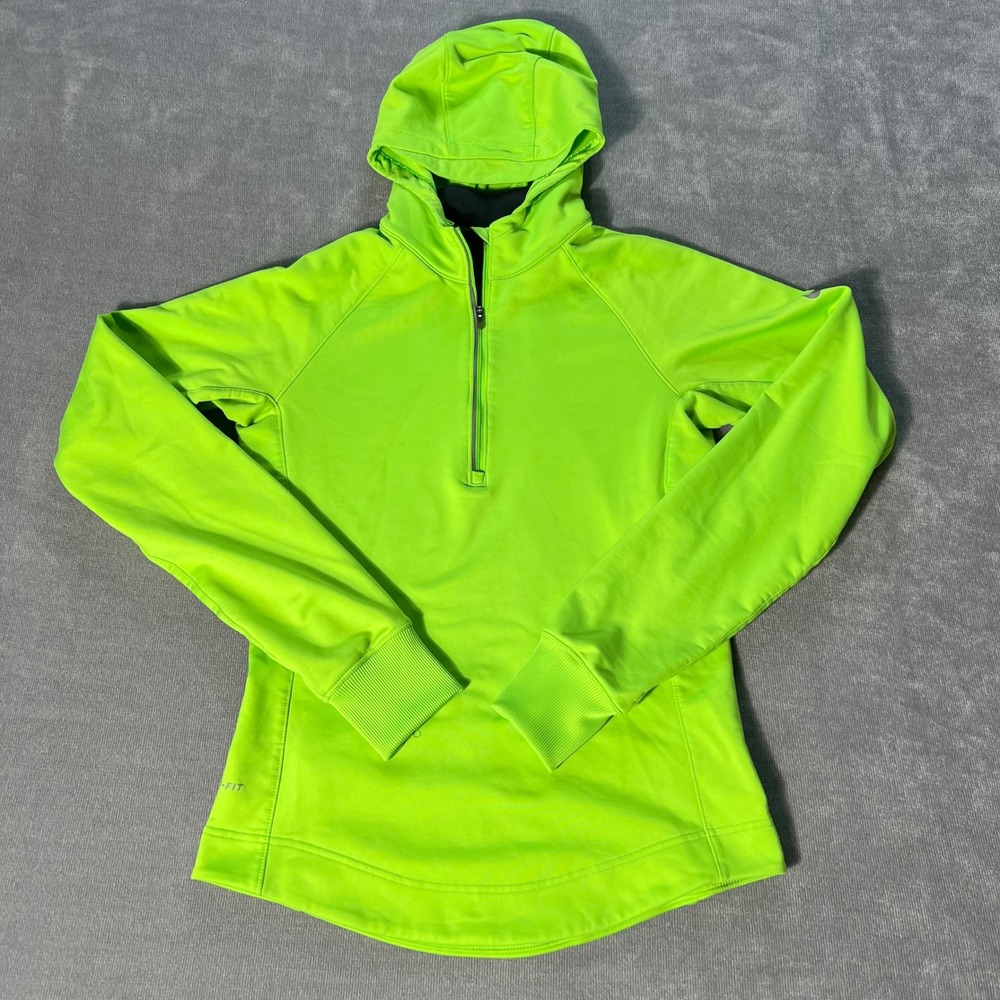 Nike Dri-FIT Womens Half Zip Running Hoodie Neon Green Small Reflective